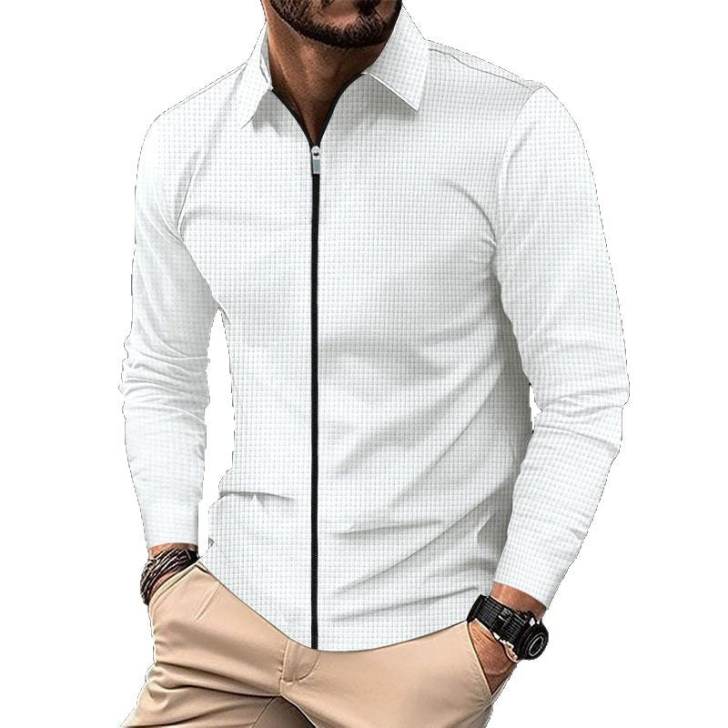 Herren nan feinstrukturiertes Langarm-Zipshirt mit Kentkragen und Waffelstruktur EB
