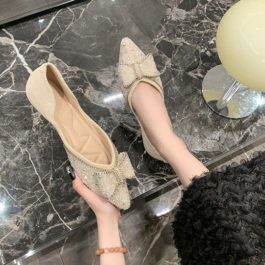 Damen elegante Ballerinas mit funkelndem Schleifendetail EB