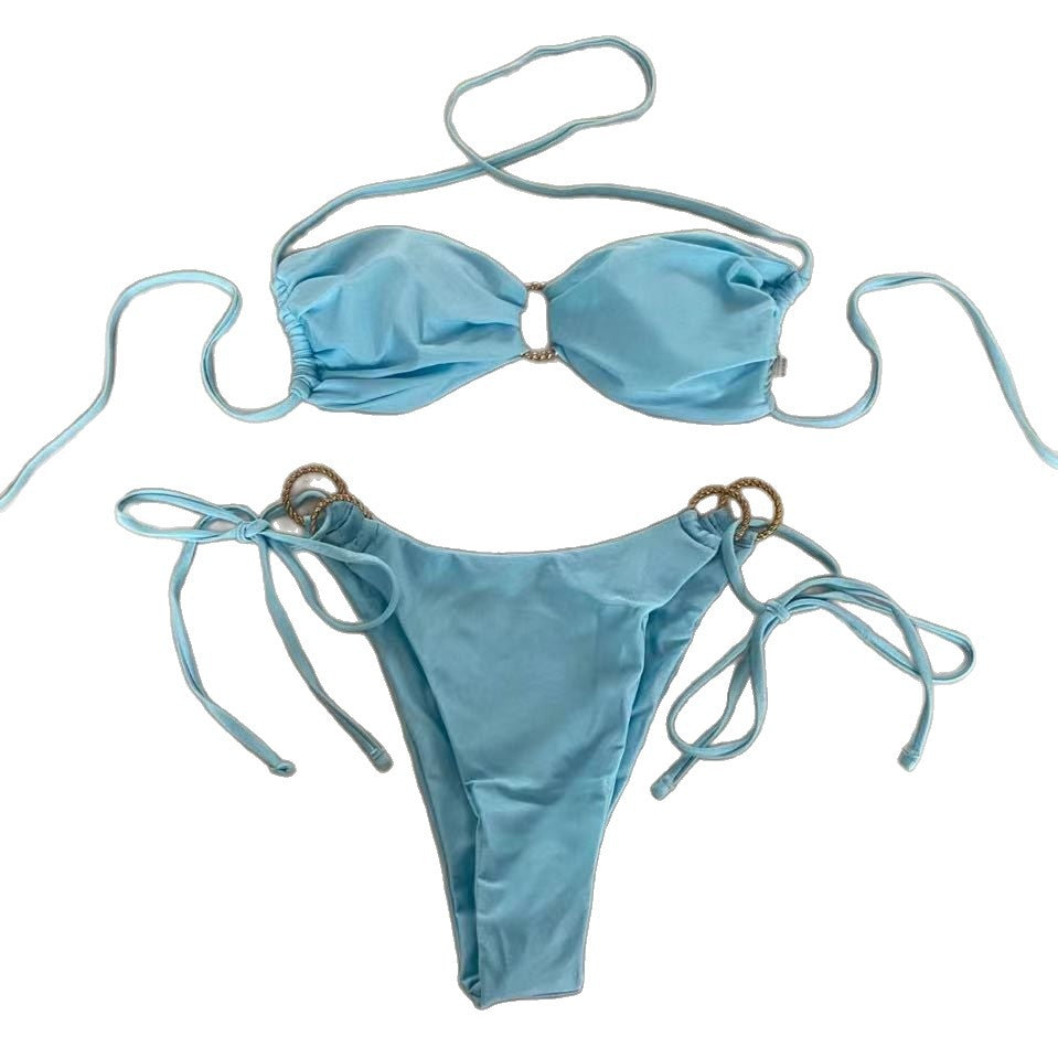 Damen Bandeau-Bikini mit goldenen Akzenten EB