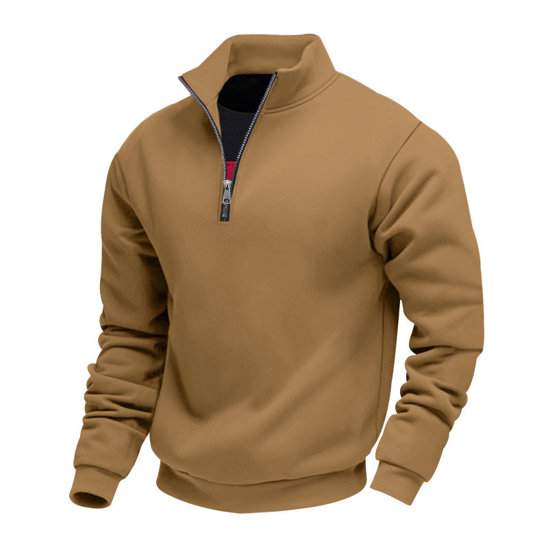 Herren nan angerauter Sweat-Halbzip mit kontrastiertem Innenkragen und elastischem Saum EB