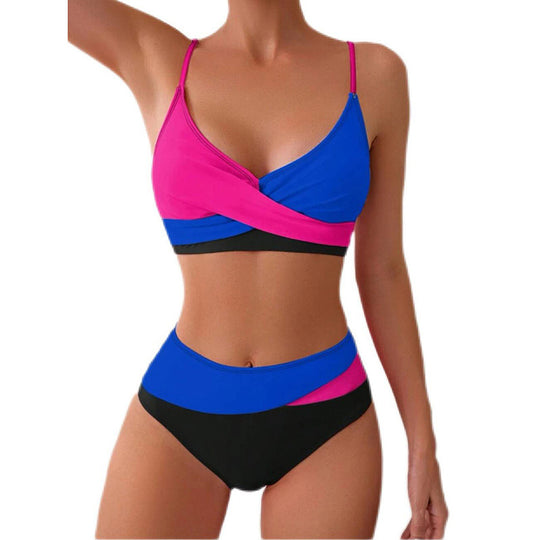 Damen Hochtailliertes Bikini-Set mit Kreuzband-Design EB