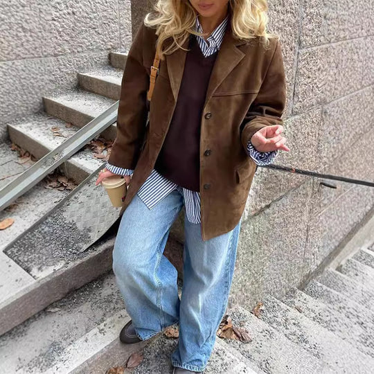 Damen lässige Wildlederjacke mit oversized Schnitt EB