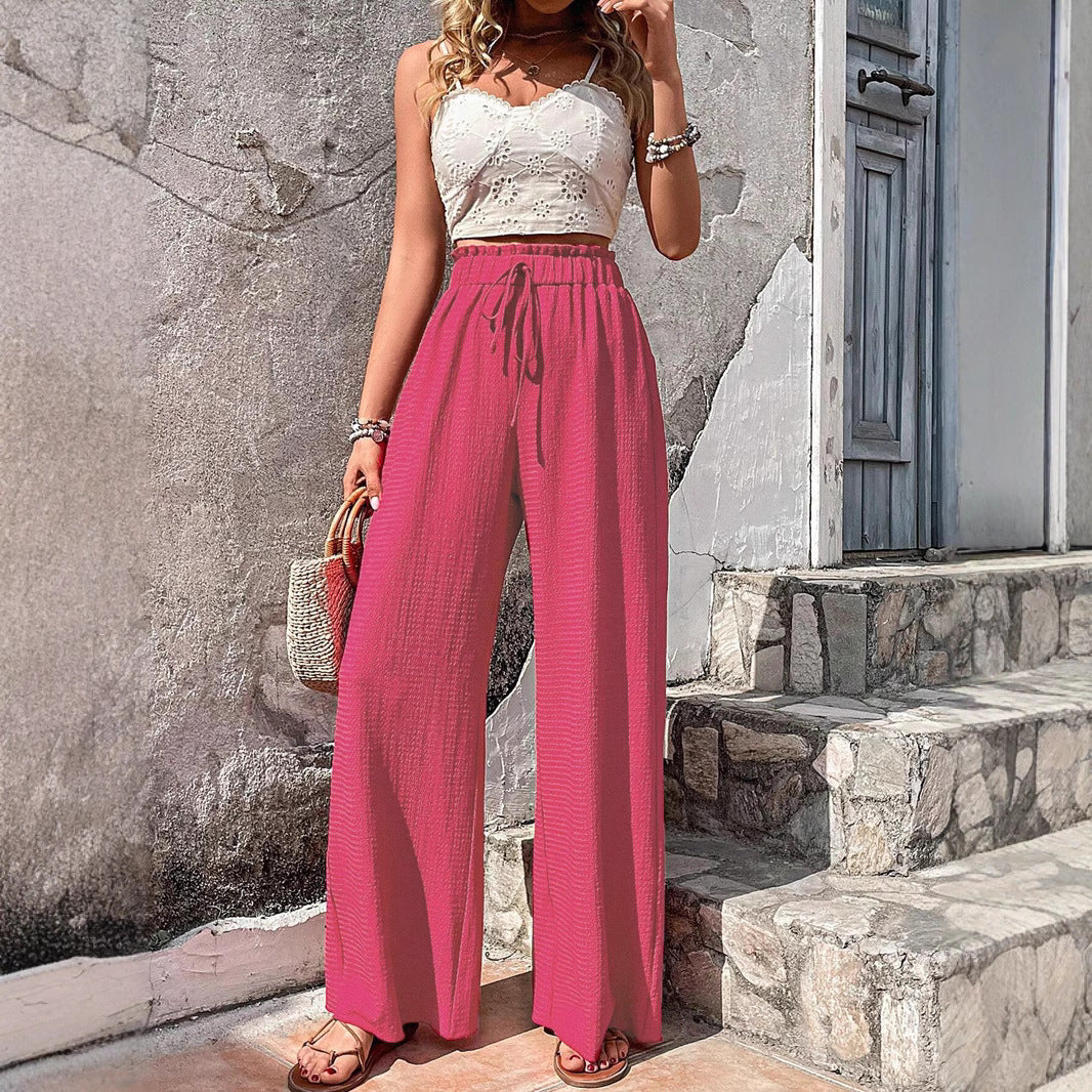 Damen Weite Sommerhose mit elastischem Bund und seitlichen Taschen EB
