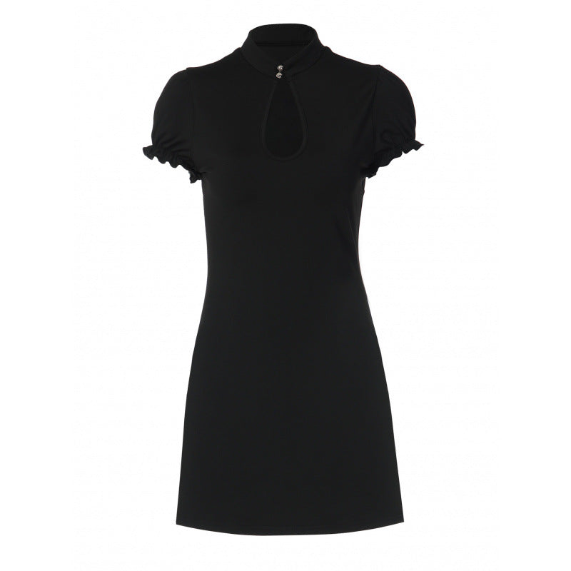 Damen Figurbetontes Minikleid mit Stehkragen und Schlüsselloch-Ausschnitt EB