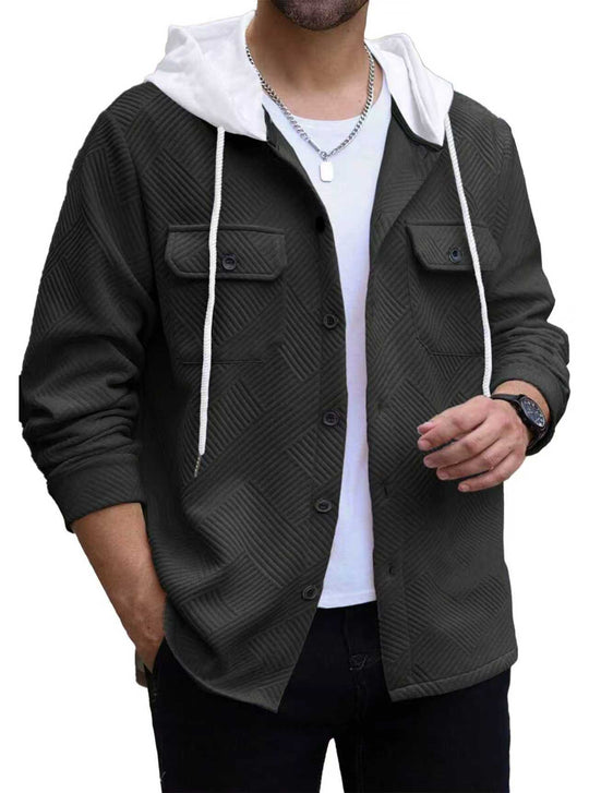 Herren nan strukturierte Overshirtjacke mit gesteppter Diagonalstruktur, Kontrastkapuze und aufgesetzten Brustklappen EB