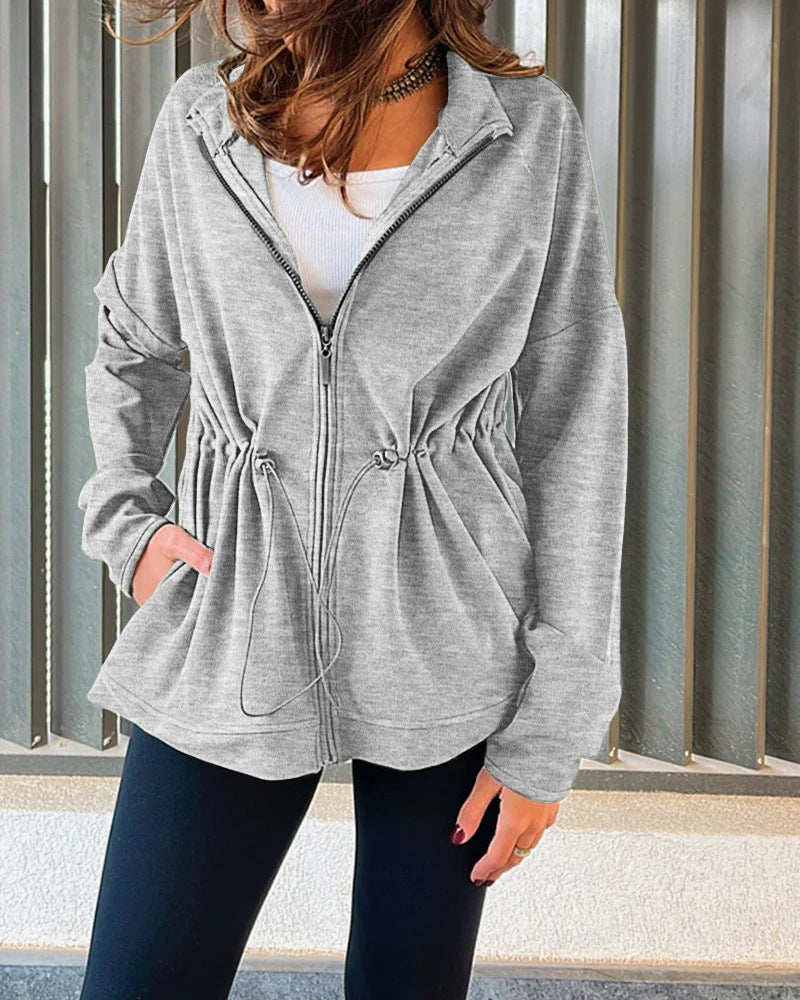Damen Kapuzenjacke mit Taillen-Zugband, Reißverschluss und Eingrifftaschen EB
