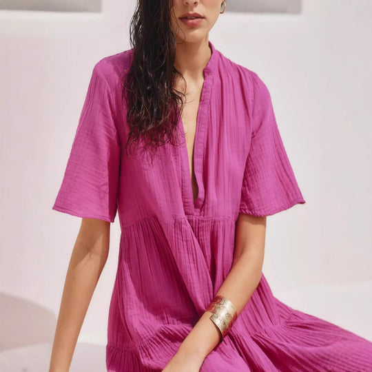 Damen Tunika-Kleid mit weitem Schnitt und V-Ausschnitt EB