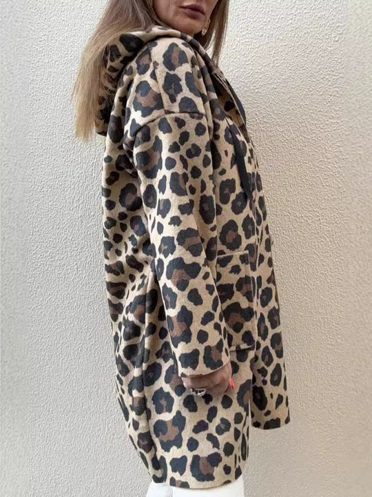 Damen modische Kapuzenjacke mit Leo-Muster EB