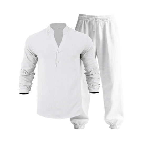 Herren lässiges langärmliges Oberteil mit Knopfleiste und entspannter Jogginghose EB
