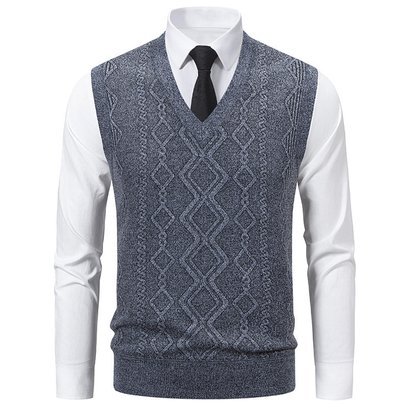 Herren Strickpullover mit V-Ausschnitt und strukturiertem Zopfmuster EB