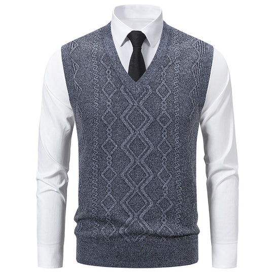 Herren Strickpullover mit V-Ausschnitt und strukturiertem Zopfmuster EB