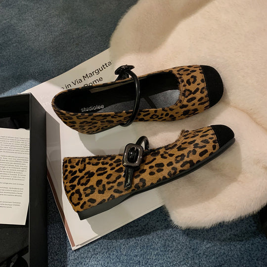 Damen Ballerina mit elegantem Leopardenmuster und modischem Schnallenverschluss EB