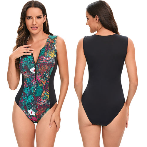 Damen Sportlicher Langarm-Badeanzug mit trendigem Floral-Design EB