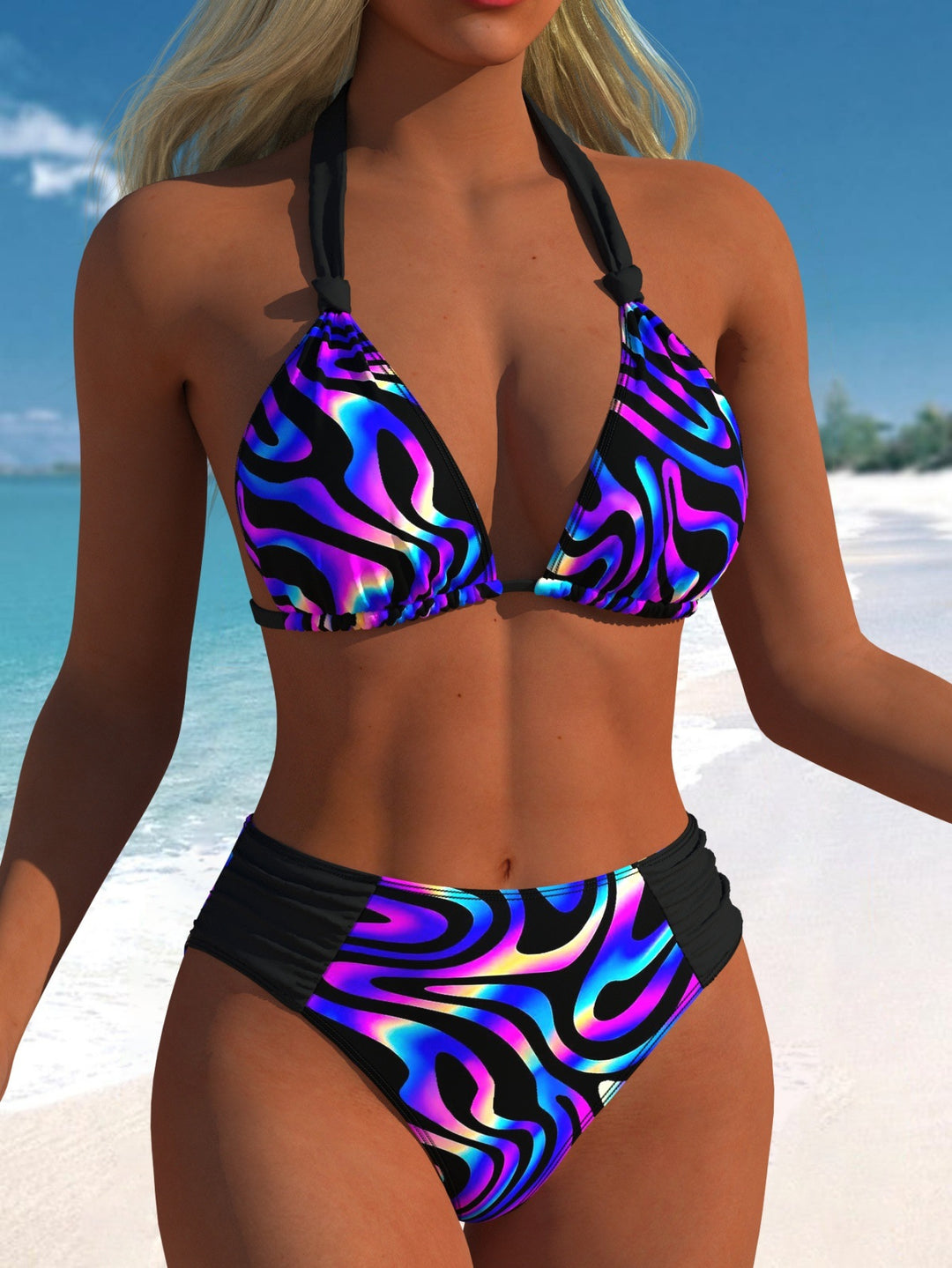 Damen Bikini-Set mit modernen Polka-Dots und hoch taillierter Bikini-Hose EB
