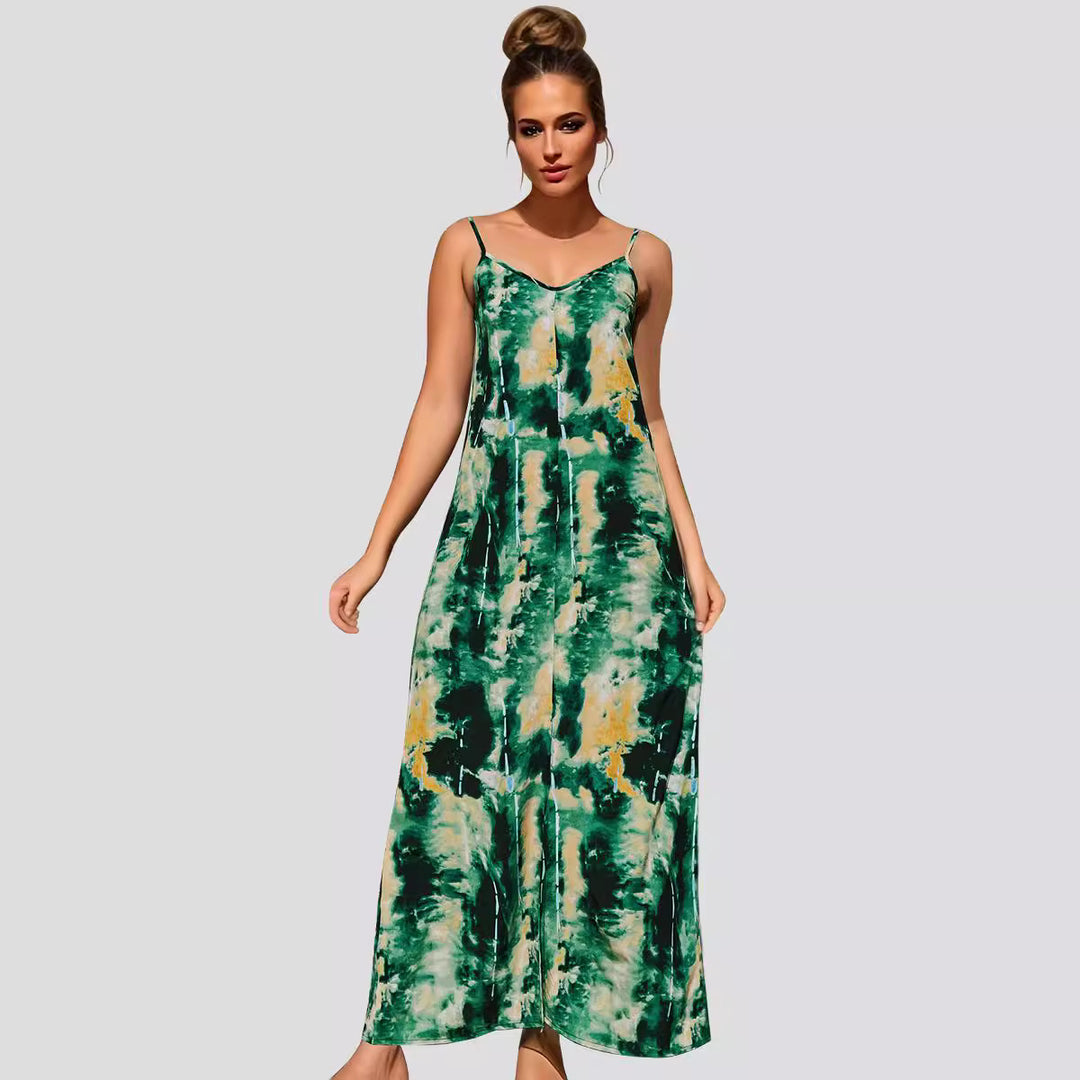 Damen Elegant langes Kleid mit Spaghettiträgern EB