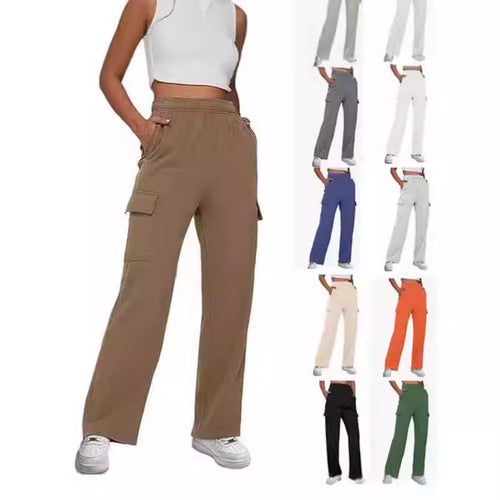 Damen nan gerade geschnittene Cargo-Sweathose mit hoher Taille und aufgesetzten Taschen EB