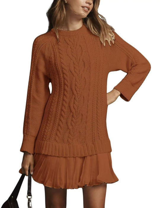 Damen nan Kabelstrick-Pullover mit Tunika-Schnitt, Zopfmuster und Rippbündchen EB