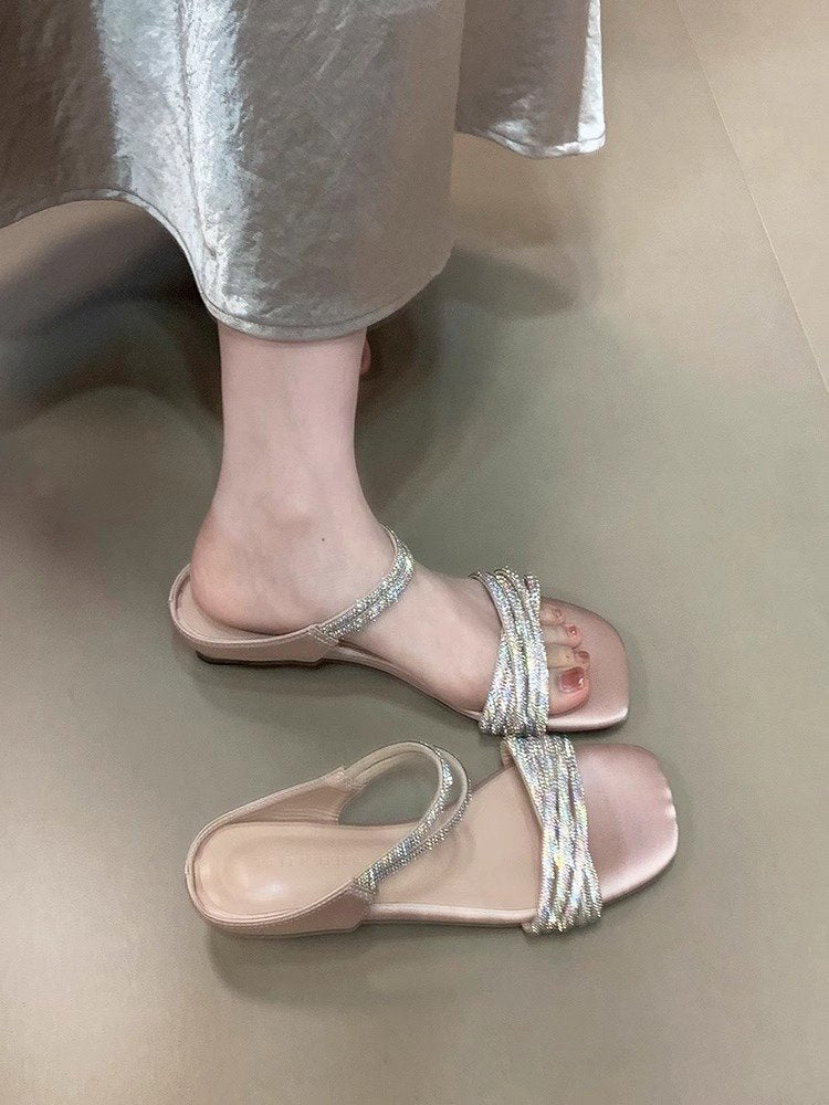 Damen Glamouröse Sandalen mit schimmernden Riemen und komfortabler Sohle EB
