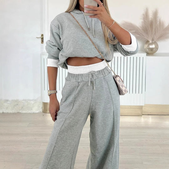 Damen nan kurzes Hoodie- und weite Jogger-Set aus weichem Baumwollmix EB