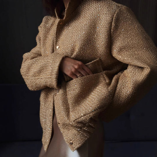 Damen Glitzerjacke mit praktischen Taschen und elastischem Saum EB