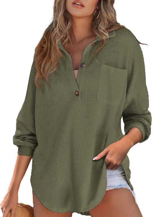 Damen Waffelstruktur-Hemd mit Knopfdetails EB