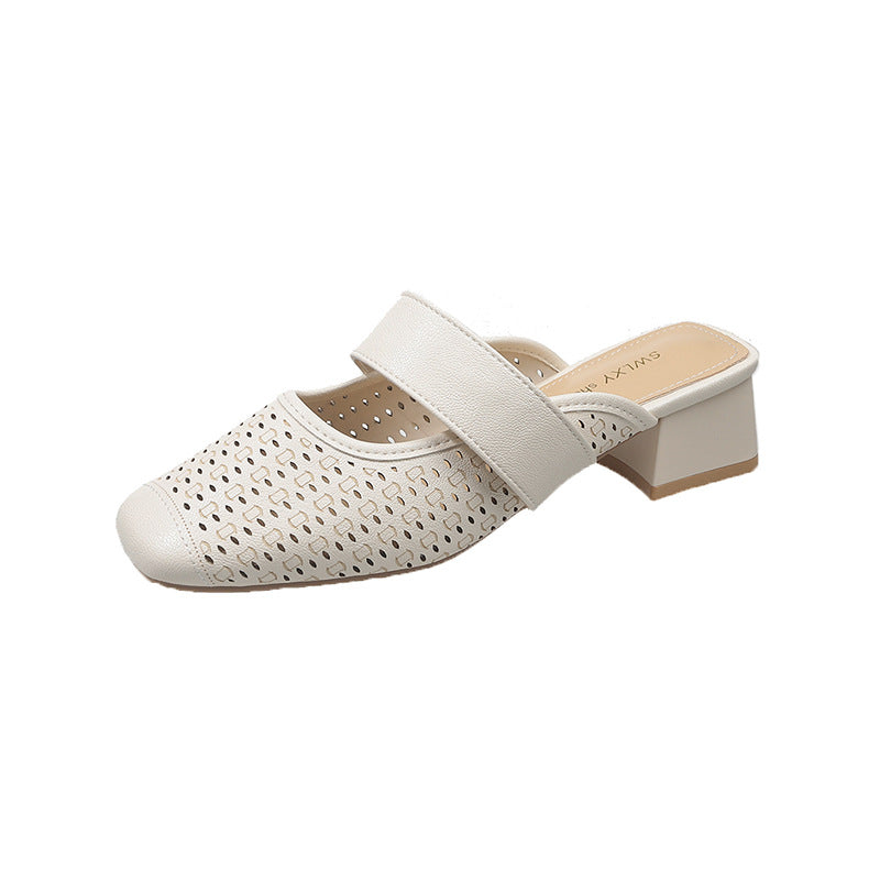Damen Mules mit modischem Lochdesign und bequemem Blockabsatz EB
