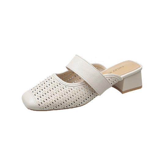 Damen Mules mit modischem Lochdesign und bequemem Blockabsatz EB