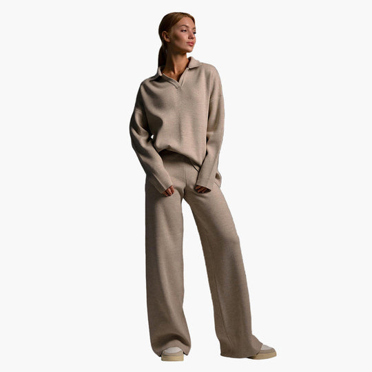 EB | Loungewear Set - Oversized Pullover mit Kragen und Weiten Hosen - Perfekt für Zuhause & Freizeit