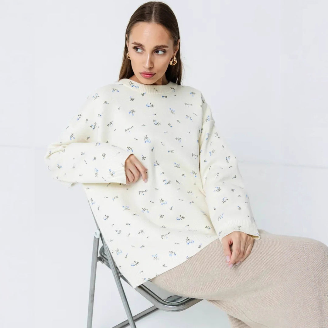 Damen Oversized Strickpullover mit floralen Akzenten und weitem Schnitt EB