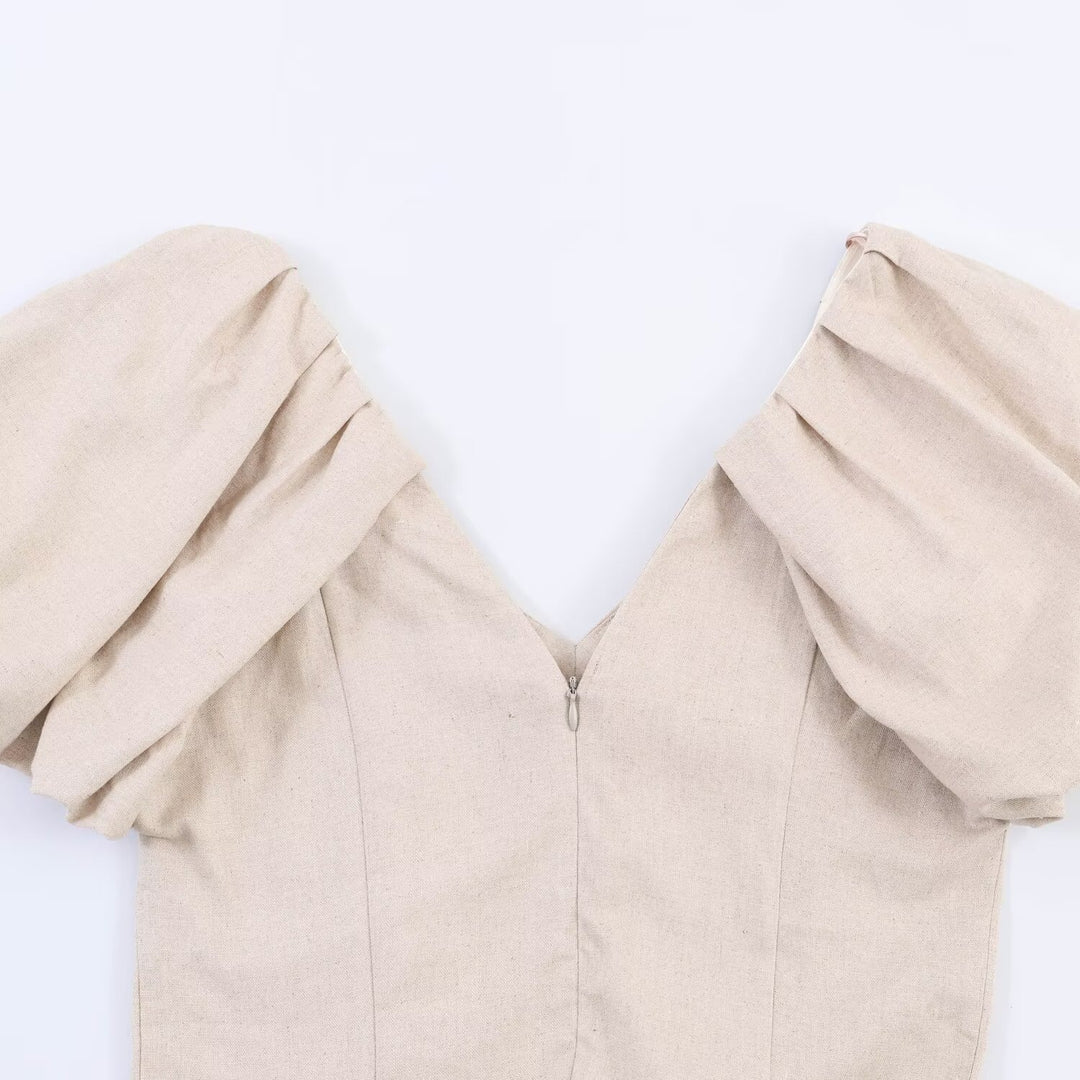 Damen Midi-Kleid mit voluminösen Kurzärmeln und schmeichelndem Schnitt EB