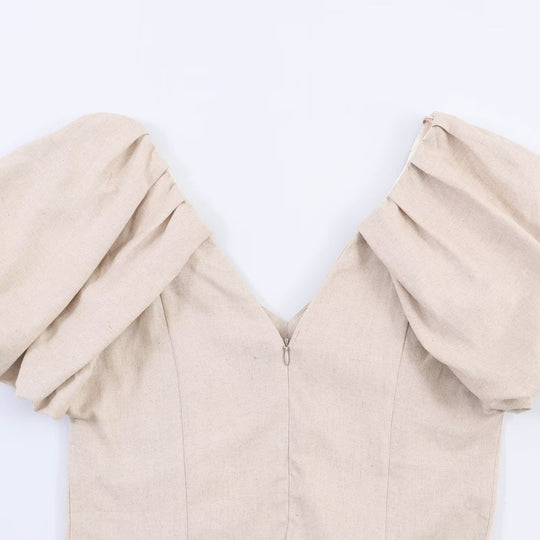 Damen Midi-Kleid mit voluminösen Kurzärmeln und schmeichelndem Schnitt EB
