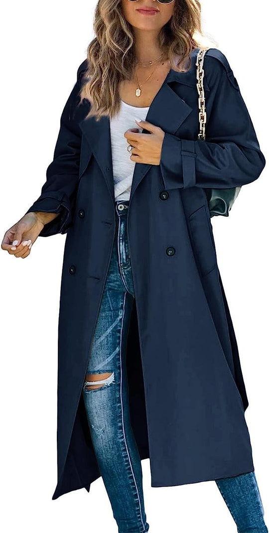 Damen Eleganter Trenchcoat im Oversize-Stil mit Taillengürtel EB