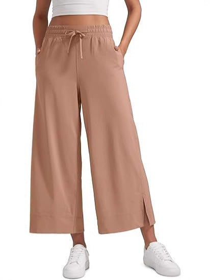 Damen nan weite Culotte-Hose mit elastischem Bund, Tunnelzug und seitlichen Schlitzen EB