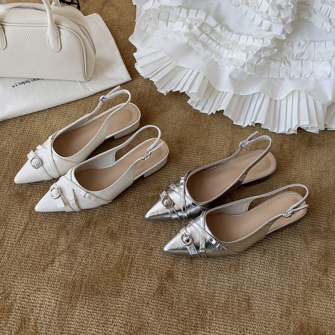 Damen elegante Slingback-Pumps mit modischem Spitzen-Design und dekorativem Riemen EB