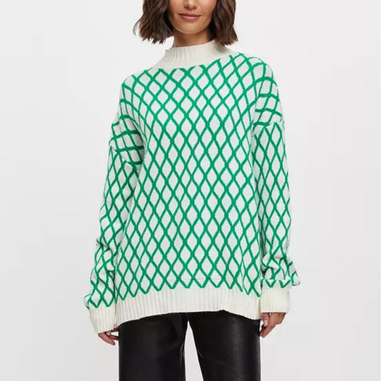 Damen lässiger Pullover mit modernem Rautenmuster und lässigem Schnitt EB