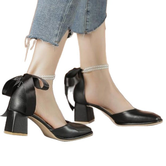 Damen elegante Slingback-Pumps mit Perlenschnalle und Schleifendetail EB