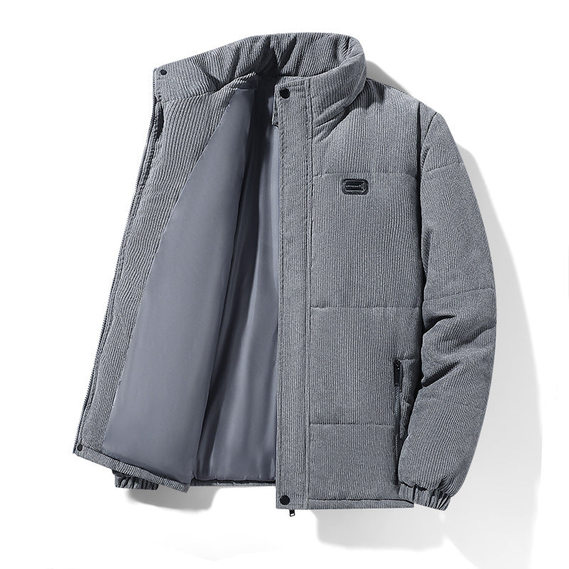 Herren gepolsterte Cordjacke mit hohem Stehkragen, wattierter Isolierung und Reißverschlusstaschen EB