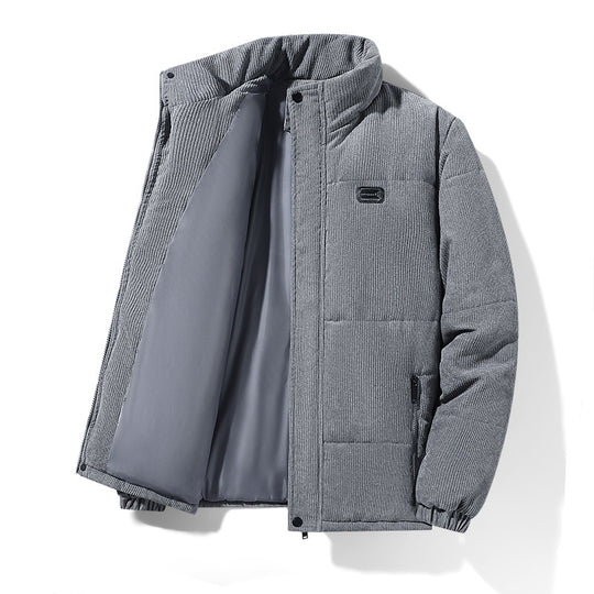 Herren gepolsterte Cordjacke mit hohem Stehkragen, wattierter Isolierung und Reißverschlusstaschen EB