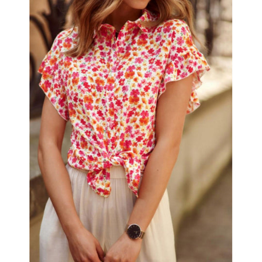 Damen Blusenshirt mit floralem Muster und Rüschendetails EB