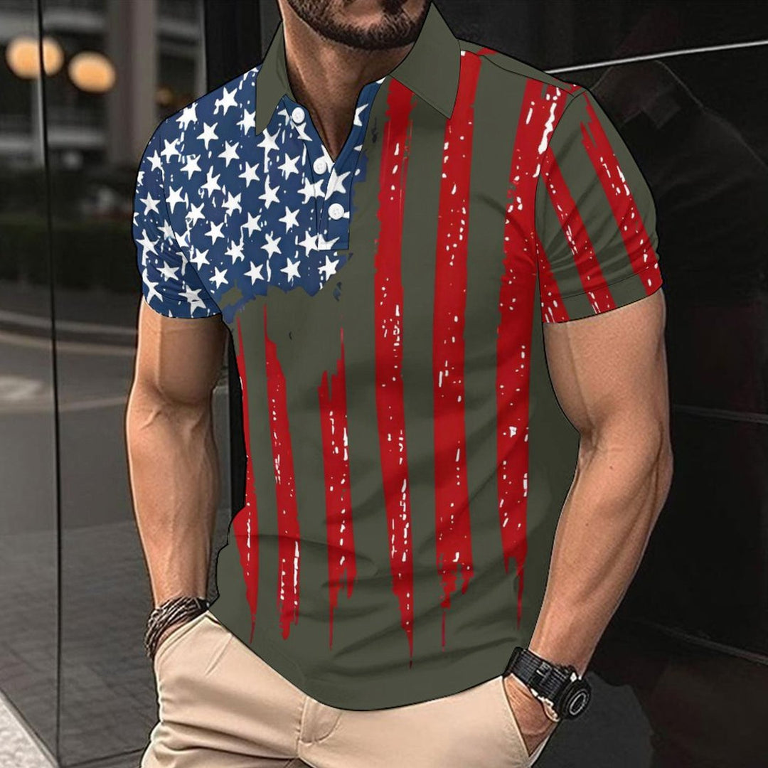 Herren Kurzarm-Polohemd mit kreativem Flaggenmotiv EB