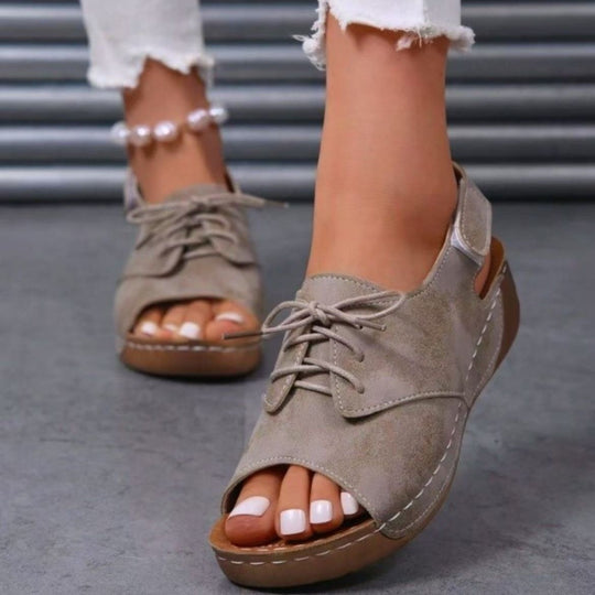 Damen lässige Slipper mit Schnürung und offenem Zehenbereich EB