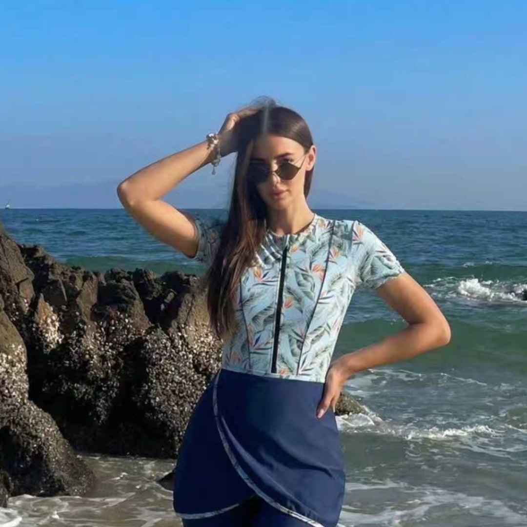 Damen Modischer UV-Schutz-Schwimmanzug mit asymmetrischem Schnitt EB