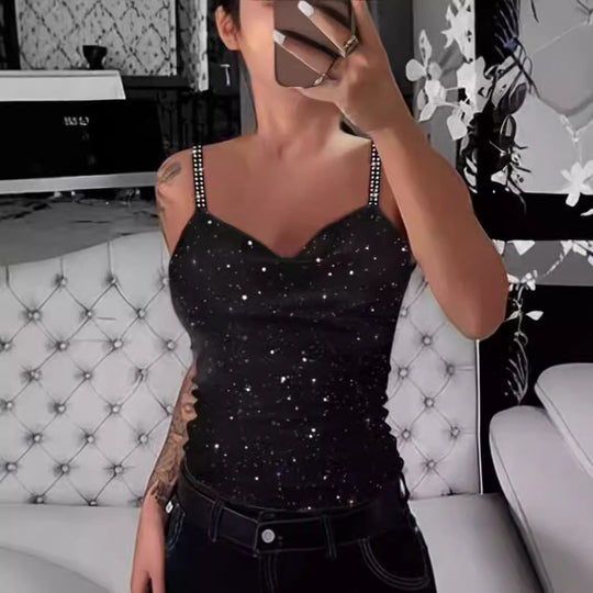 Damen Elegante Spaghetti-Träger Top mit Glitzer-Details EB