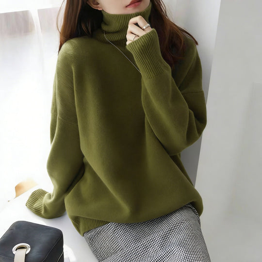 Damen Oversize Feinstrickpullover mit hohem Rollkragen und Seitenschlitzen EB