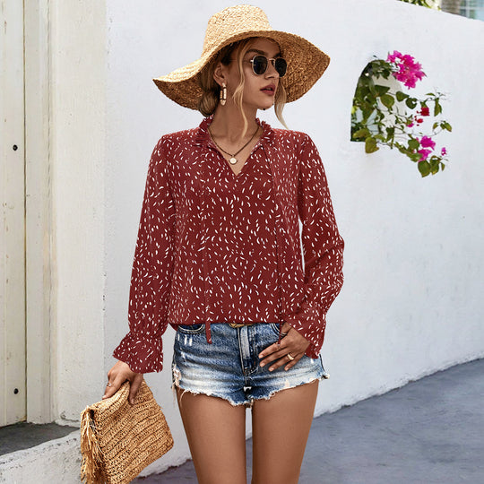 Damen Bluse mit elegantem Musterdruck und femininer Raffung EB