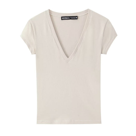 Damen V-Pullover aus hochwertigem Baumwollmix mit kurzer Ärmellänge EB