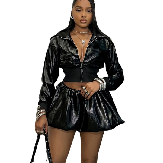 Damen Kurzjacke mit glänzendem Finish und elastischem Bund EB