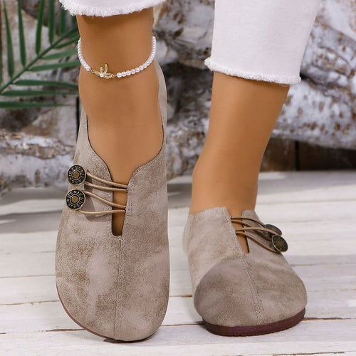 Damen nan elegante Komfort-Slipper im Mokassinstil mit elastischer Zierkordel und Knopfdetail EB