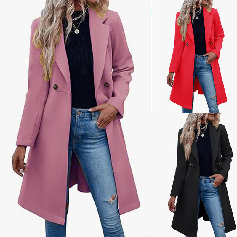 Damen Eleganter Überwurfmantel mit doppelter Knopfleiste EB