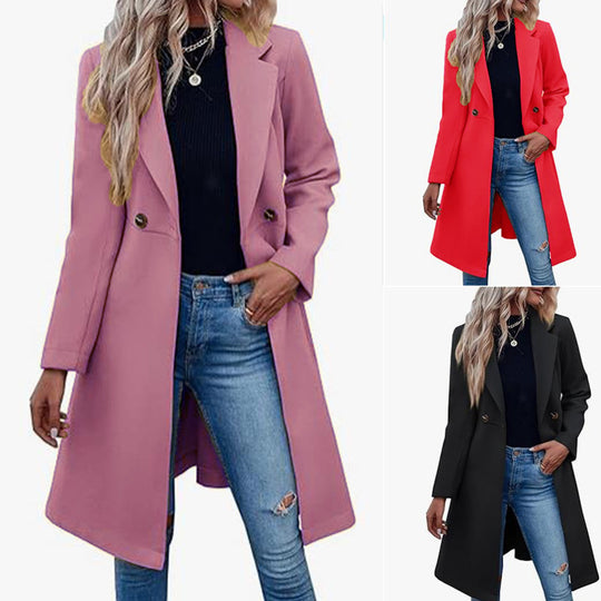 Damen Eleganter Überwurfmantel mit doppelter Knopfleiste EB